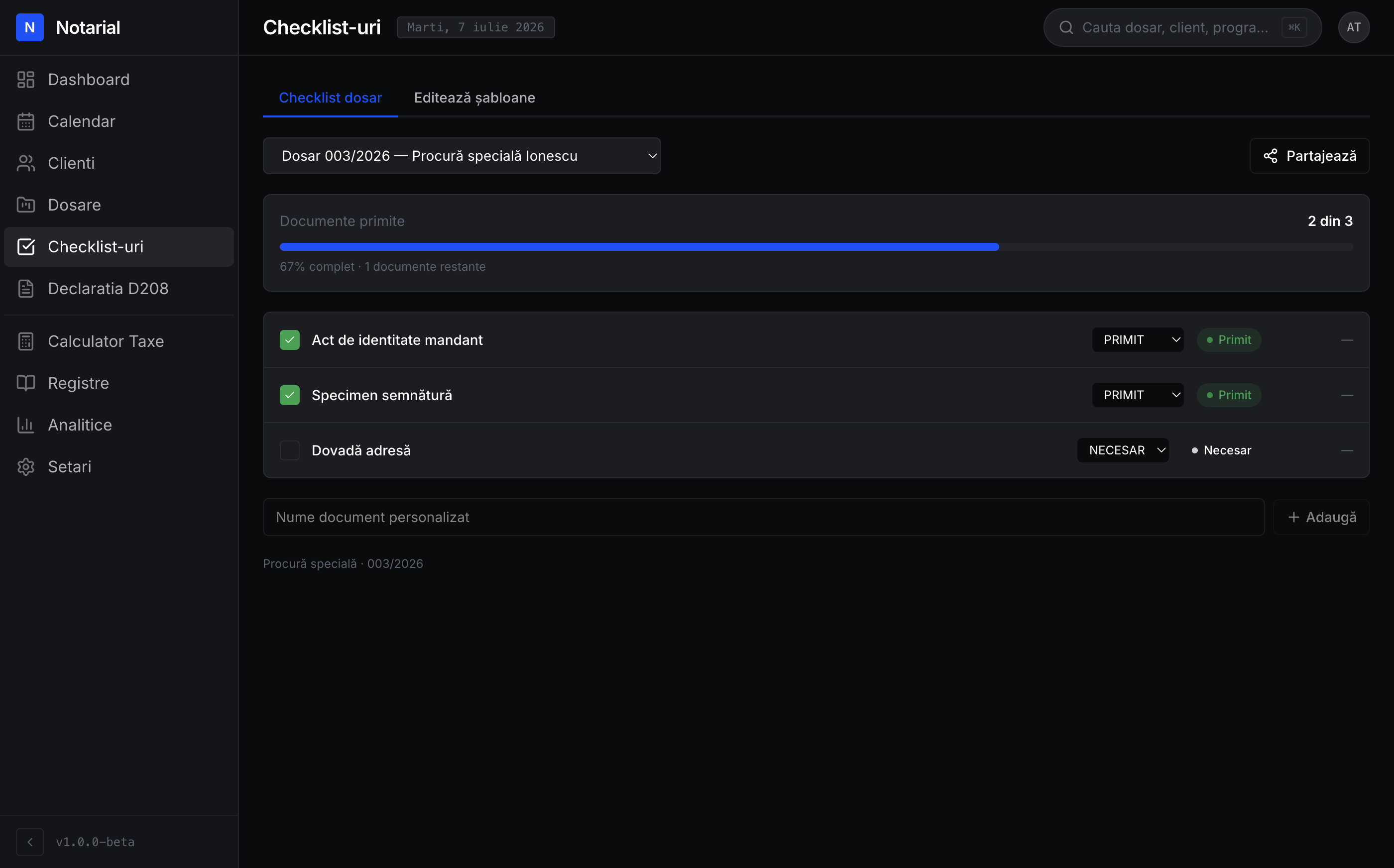 Checklist instance panel